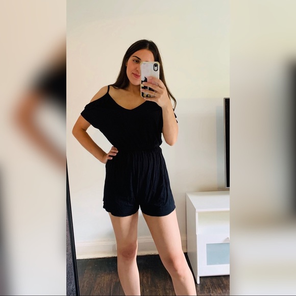 Black Off The Shoulder Romper - Picture 2 of 6